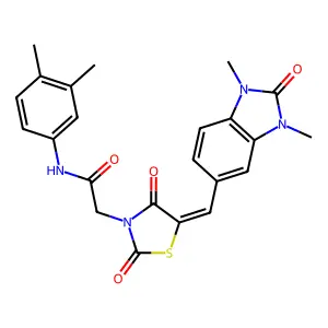 2-[(5E)-5-[(1,3-dimethyl-2-oxobenzimidazol-5-yl)methylidene]-2,4-dioxo-1,3-thiazolidin-3-yl]-N-(3,4-dimethylphenyl)acetamide structure