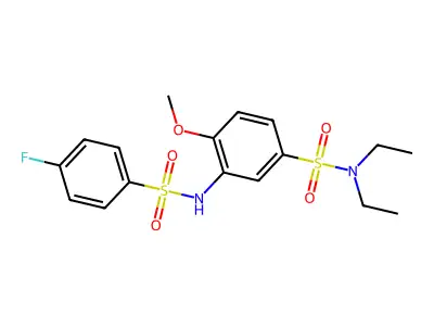 N,N-diethyl-3-{[(4-fluorophenyl)sulfonyl]amino}-4-methoxybenzenesulfonamide structure