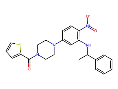 [4-[4-Nitro-3-(1-phenylethylamino)phenyl]piperazin-1-yl]-thiophen-2-ylmethanone structure