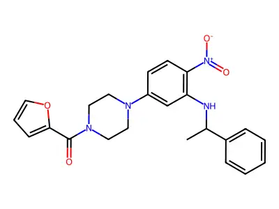 Furan-2-yl-[4-[4-nitro-3-(1-phenylethylamino)phenyl]piperazin-1-yl]methanone structure