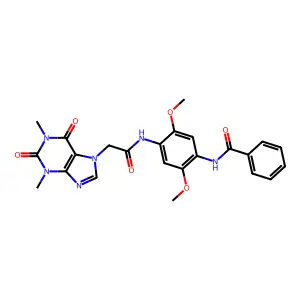 N-(4-{[(1,3-dimethyl-2,6-dioxo-1,2,3,6-tetrahydro-7H-purin-7-yl)acetyl]amino}-2,5-dimethoxyphenyl)benzamide structure