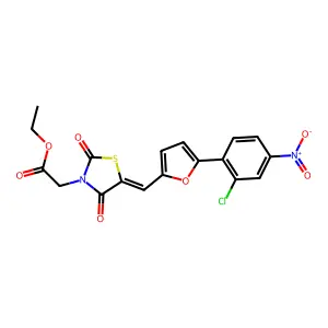 ethyl [(5E)-5-{[5-(2-chloro-4-nitrophenyl)furan-2-yl]methylidene}-2,4-dioxo-1,3-thiazolidin-3-yl]acetate structure