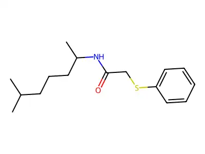 N-(6-methylheptan-2-yl)-2-phenylsulfanylacetamide structure