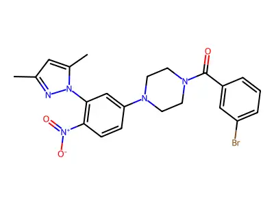 1-(3-bromobenzoyl)-4-[3-(3,5-dimethyl-1H-pyrazol-1-yl)-4-nitrophenyl]piperazine structure