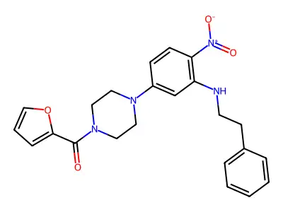 Furan-2-yl(4-{4-nitro-3-[(2-phenylethyl)amino]phenyl}piperazin-1-yl)methanone structure