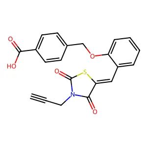 4-[(2-{(E)-[2,4-dioxo-3-(prop-2-yn-1-yl)-1,3-thiazolidin-5-ylidene]methyl}phenoxy)methyl]benzoic acid structure