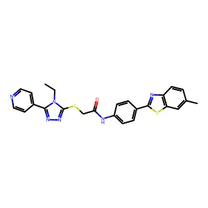 2-{[4-ethyl-5-(pyridin-4-yl)-4H-1,2,4-triazol-3-yl]sulfanyl}-N-[4-(6-methyl-1,3-benzothiazol-2-yl)phenyl]acetamide structure