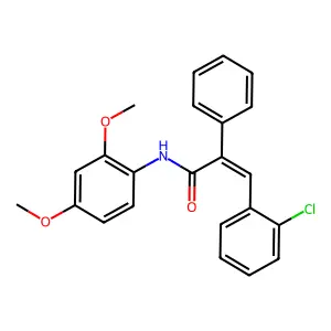 (E)-3-(2-chlorophenyl)-N-(2,4-dimethoxyphenyl)-2-phenylprop-2-enamide structure