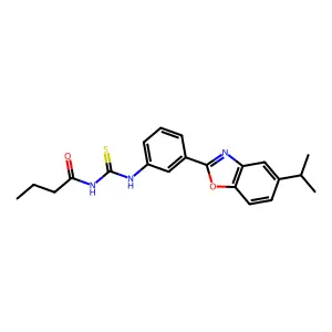 N-[[3-(5-propan-2-yl-1,3-benzoxazol-2-yl)phenyl]carbamothioyl]butanamide structure