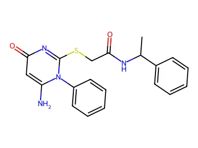 2-(6-amino-4-oxo-1-phenylpyrimidin-2-yl)sulfanyl-N-(1-phenylethyl)acetamide structure
