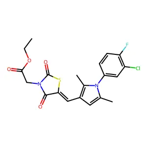 ethyl [(5E)-5-{[1-(3-chloro-4-fluorophenyl)-2,5-dimethyl-1H-pyrrol-3-yl]methylidene}-2,4-dioxo-1,3-thiazolidin-3-yl]acetate structure