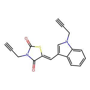 (5E)-3-prop-2-ynyl-5-[(1-prop-2-ynylindol-3-yl)methylidene]-1,3-thiazolidine-2,4-dione structure