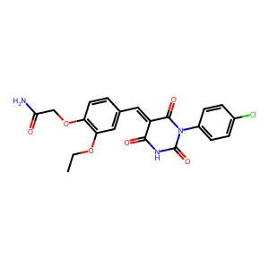 2-(4-{(E)-[1-(4-chlorophenyl)-2,4,6-trioxotetrahydropyrimidin-5(2H)-ylidene]methyl}-2-ethoxyphenoxy)acetamide structure