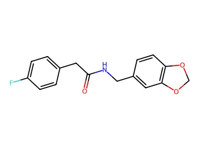 N-(1,3-benzodioxol-5-ylmethyl)-2-(4-fluorophenyl)acetamide structure
