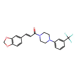 (2E)-3-(1,3-benzodioxol-5-yl)-1-{4-[3-(trifluoromethyl)phenyl]piperazin-1-yl}prop-2-en-1-one structure