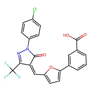 3-(5-{(Z)-[1-(4-chlorophenyl)-5-oxo-3-(trifluoromethyl)-1,5-dihydro-4H-pyrazol-4-ylidene]methyl}furan-2-yl)benzoic acid structure