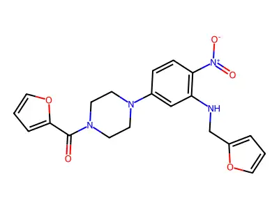 Furan-2-yl-[4-[3-(furan-2-ylmethylamino)-4-nitrophenyl]piperazin-1-yl]methanone structure