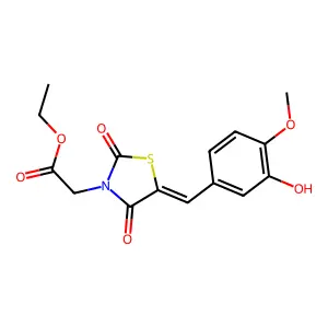 ethyl [(5E)-5-(3-hydroxy-4-methoxybenzylidene)-2,4-dioxo-1,3-thiazolidin-3-yl]acetate structure