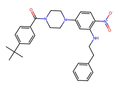 (4-tert-butylphenyl)(4-{4-nitro-3-[(2-phenylethyl)amino]phenyl}piperazin-1-yl)methanone structure