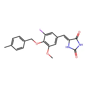 (5E)-5-{3-iodo-5-methoxy-4-[(4-methylbenzyl)oxy]benzylidene}imidazolidine-2,4-dione structure