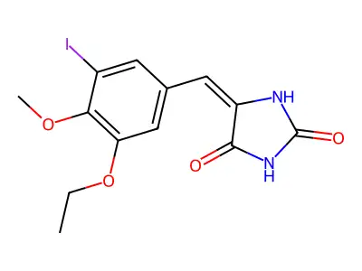 (5E)-5-(3-ethoxy-5-iodo-4-methoxybenzylidene)imidazolidine-2,4-dione structure