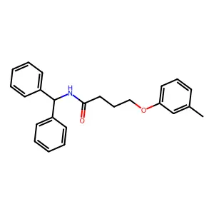N-(diphenylmethyl)-4-(3-methylphenoxy)butanamide structure