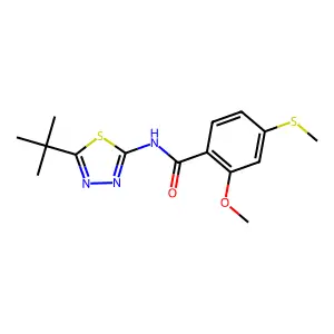 N-(5-tert-butyl-1,3,4-thiadiazol-2-yl)-2-methoxy-4-methylsulfanylbenzamide structure
