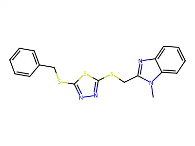 2-Benzylsulfanyl-5-[(1-methylbenzimidazol-2-yl)methylsulfanyl]-1,3,4-thiadiazole structure