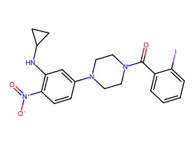[4-[3-(Cyclopropylamino)-4-nitrophenyl]piperazin-1-yl]-(2-iodophenyl)methanone structure