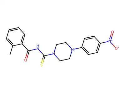 2-methyl-N-[4-(4-nitrophenyl)piperazine-1-carbothioyl]benzamide structure