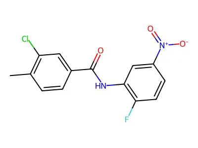 3-chloro-N-(2-fluoro-5-nitrophenyl)-4-methylbenzamide structure