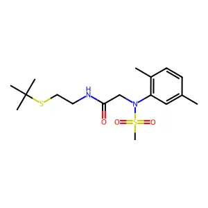 N-(2-tert-butylsulfanylethyl)-2-(2,5-dimethyl-N-methylsulfonylanilino)acetamide structure