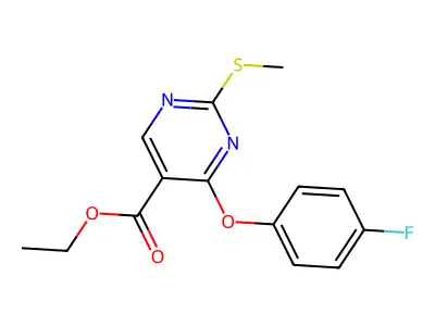 Ethyl 4-(4-fluorophenoxy)-2-(methylsulfanyl)-5-pyrimidinecarboxylate structure