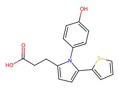 3-[1-(4-hydroxyphenyl)-5-(thiophen-2-yl)-1H-pyrrol-2-yl]propanoic acid structure