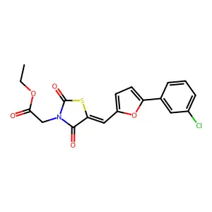 ethyl [(5E)-5-{[5-(3-chlorophenyl)furan-2-yl]methylidene}-2,4-dioxo-1,3-thiazolidin-3-yl]acetate structure