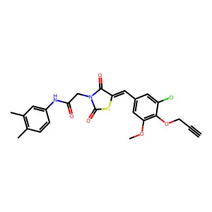 2-[(5E)-5-[(3-chloro-5-methoxy-4-prop-2-ynoxyphenyl)methylidene]-2,4-dioxo-1,3-thiazolidin-3-yl]-N-(3,4-dimethylphenyl)acetamide structure