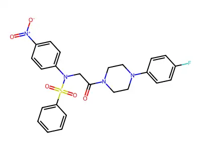 N-[2-[4-(4-fluorophenyl)piperazin-1-yl]-2-oxoethyl]-N-(4-nitrophenyl)benzenesulfonamide structure