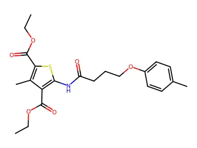 diethyl 3-methyl-5-{[4-(4-methylphenoxy)butanoyl]amino}thiophene-2,4-dicarboxylate structure