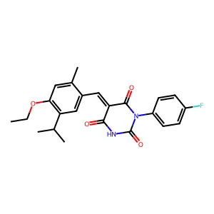(5E)-5-[(4-ethoxy-2-methyl-5-propan-2-ylphenyl)methylidene]-1-(4-fluorophenyl)-1,3-diazinane-2,4,6-trione structure