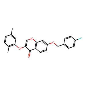 3-(2,5-Dimethylphenoxy)-7-[(4-fluorophenyl)methoxy]chromen-4-one structure