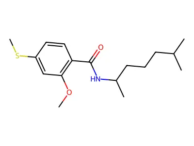 2-methoxy-N-(6-methylheptan-2-yl)-4-(methylsulfanyl)benzamide structure