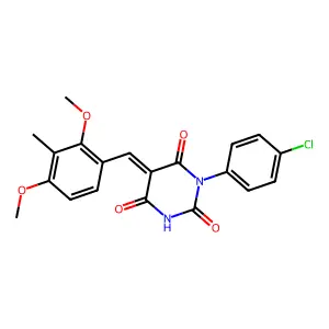(5E)-1-(4-chlorophenyl)-5-(2,4-dimethoxy-3-methylbenzylidene)pyrimidine-2,4,6(1H,3H,5H)-trione structure
