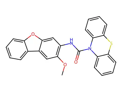 N-(2-methoxydibenzofuran-3-yl)phenothiazine-10-carboxamide structure