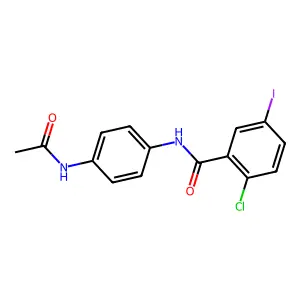 N-(4-acetamidophenyl)-2-chloro-5-iodobenzamide structure