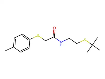 N-(2-tert-butylsulfanylethyl)-2-(4-methylphenyl)sulfanylacetamide structure