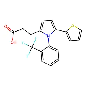 3-(5-(thiophen-2-yl)-1-(2-(trifluoromethyl)phenyl)-1H-pyrrol-2-yl)propanoic acid structure
