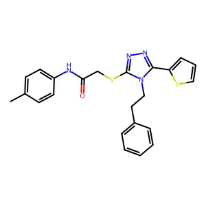 2-((4-phenethyl-5-(thiophen-2-yl)-4H-1,2,4-triazol-3-yl)thio)-N-(p-tolyl)acetamide structure