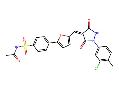 N-[4-[5-[(Z)-[1-(3-chloro-4-methylphenyl)-3,5-dioxopyrazolidin-4-ylidene]methyl]furan-2-yl]phenyl]sulfonylacetamide structure