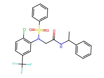 2-[N-(benzenesulfonyl)-2-chloro-5-(trifluoromethyl)anilino]-N-(1-phenylethyl)acetamide structure
