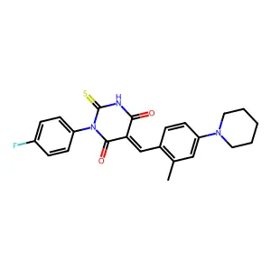 (5Z)-1-(4-fluorophenyl)-5-[(2-methyl-4-piperidin-1-ylphenyl)methylidene]-2-sulfanylidene-1,3-diazinane-4,6-dione structure